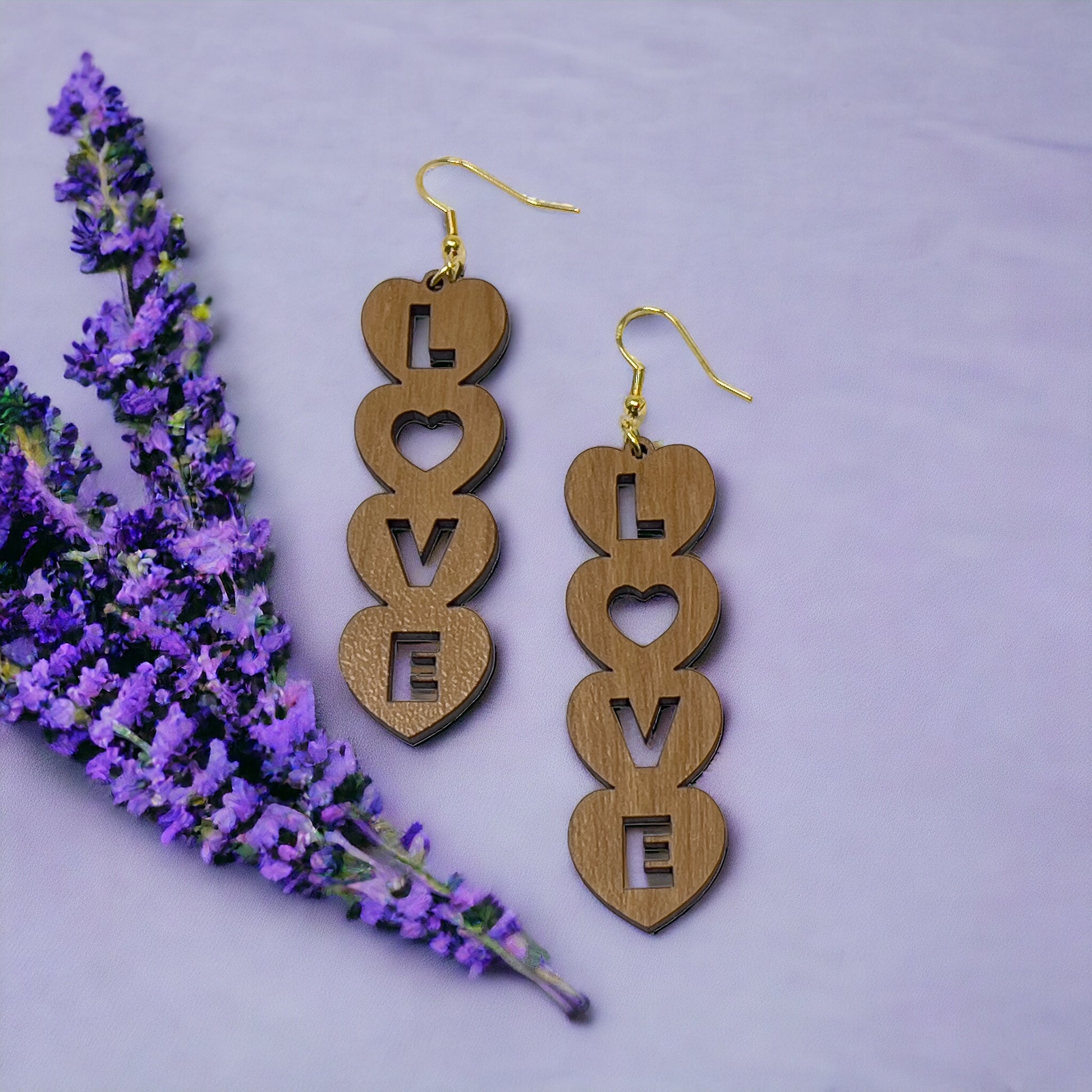 Stacked LOVE Heart Earrings – Bold Wooden Valentine’s Jewelry