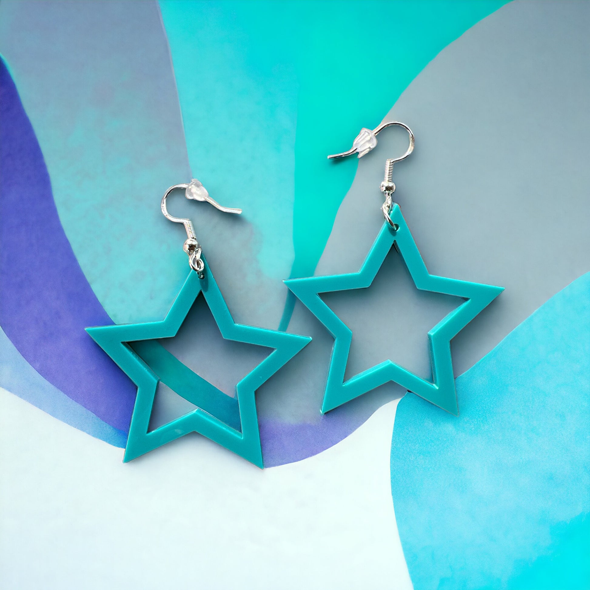Blue Star Acrylic Dangle Earrings - Country Boho Statement Jewelry