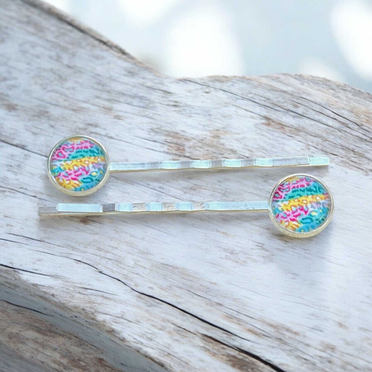 Spring Leopard Hair Pins – Set of 2 Pastel Animal Print Accessories