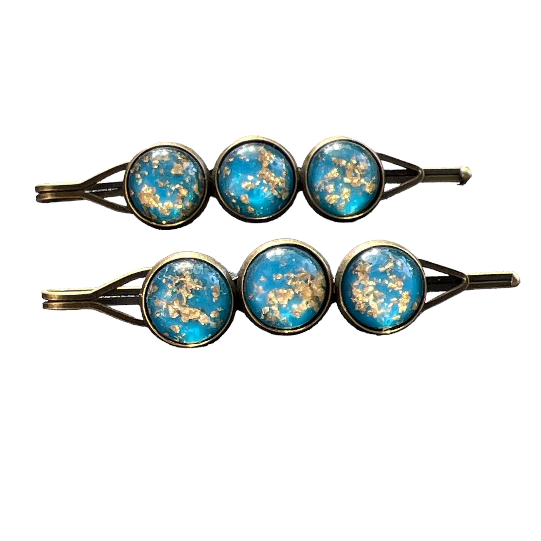 Sky Blue & Gold Foil Hair Pins – Set of 2 Celestial Hair Accessories