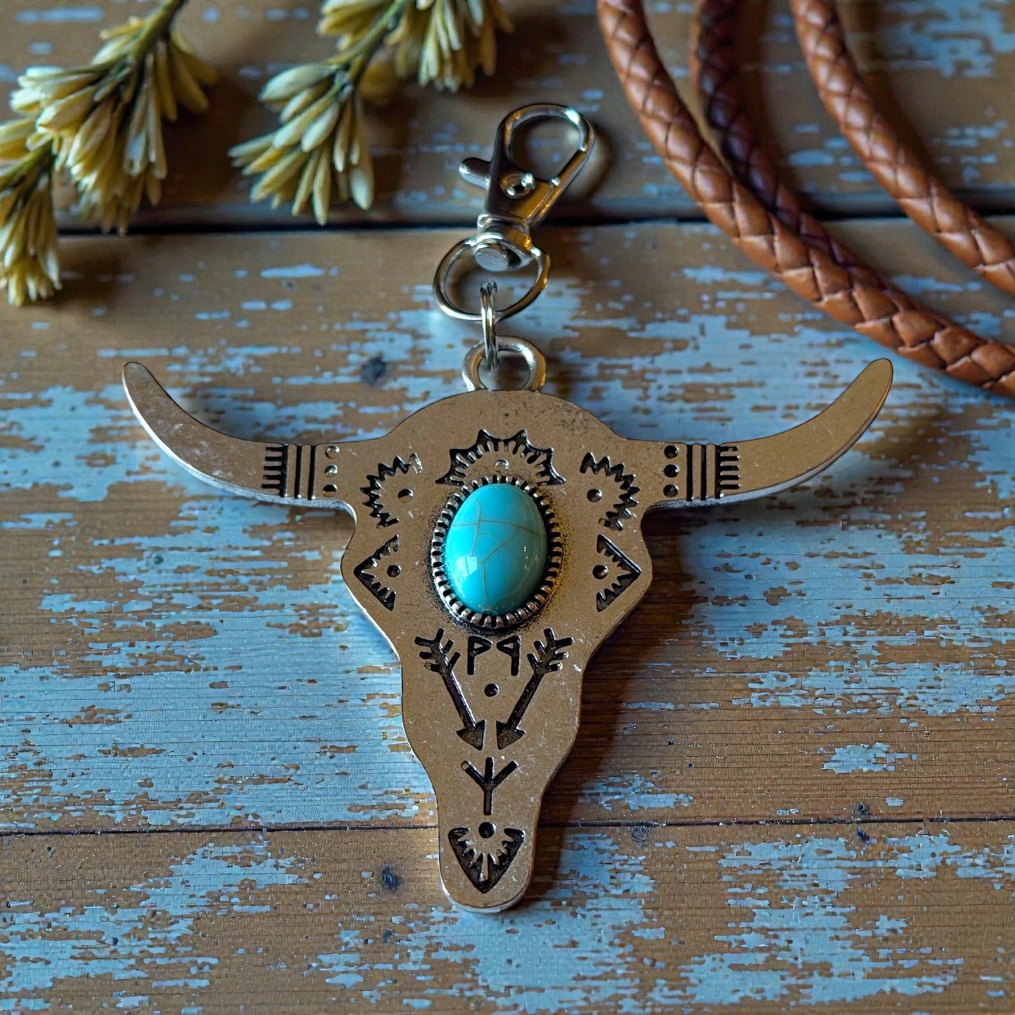 Turquoise Longhorn Purse Charm – Western Boho Bag Accessory