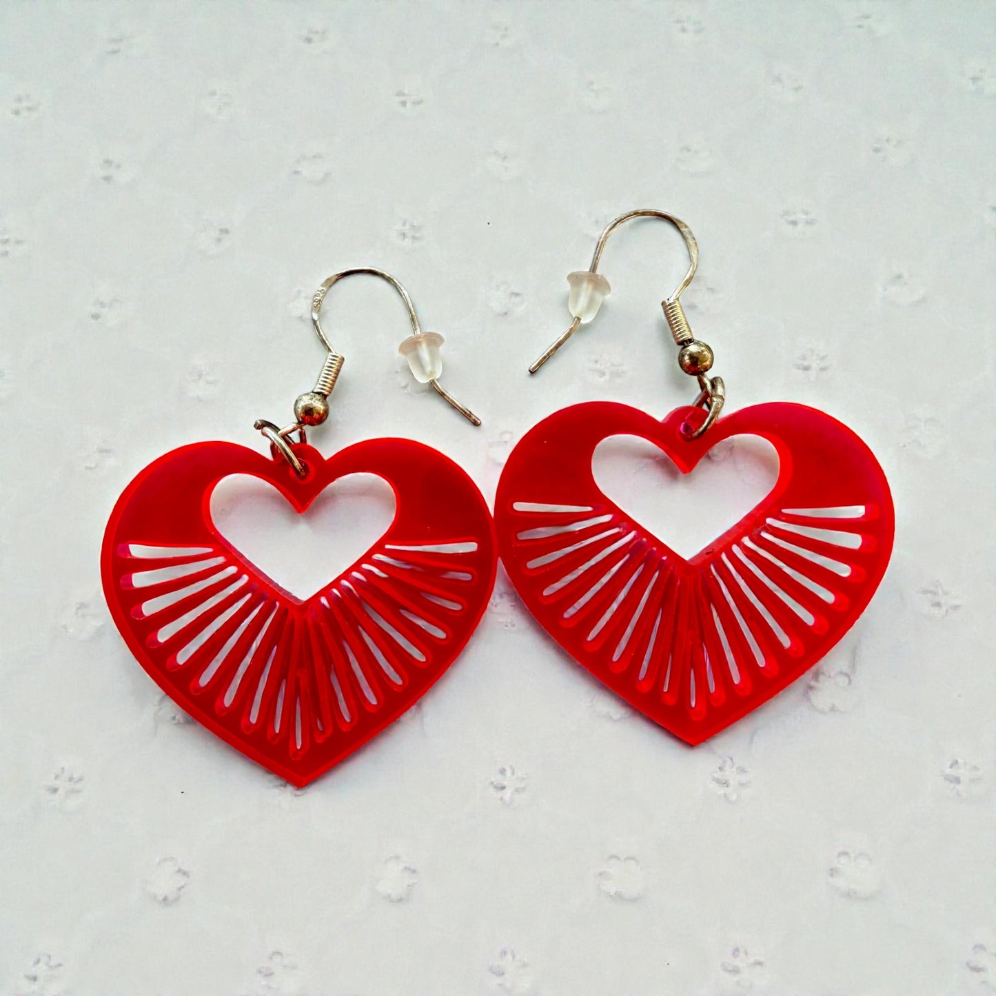 Hot Pink Radiant Heart Acrylic Dangle Earrings