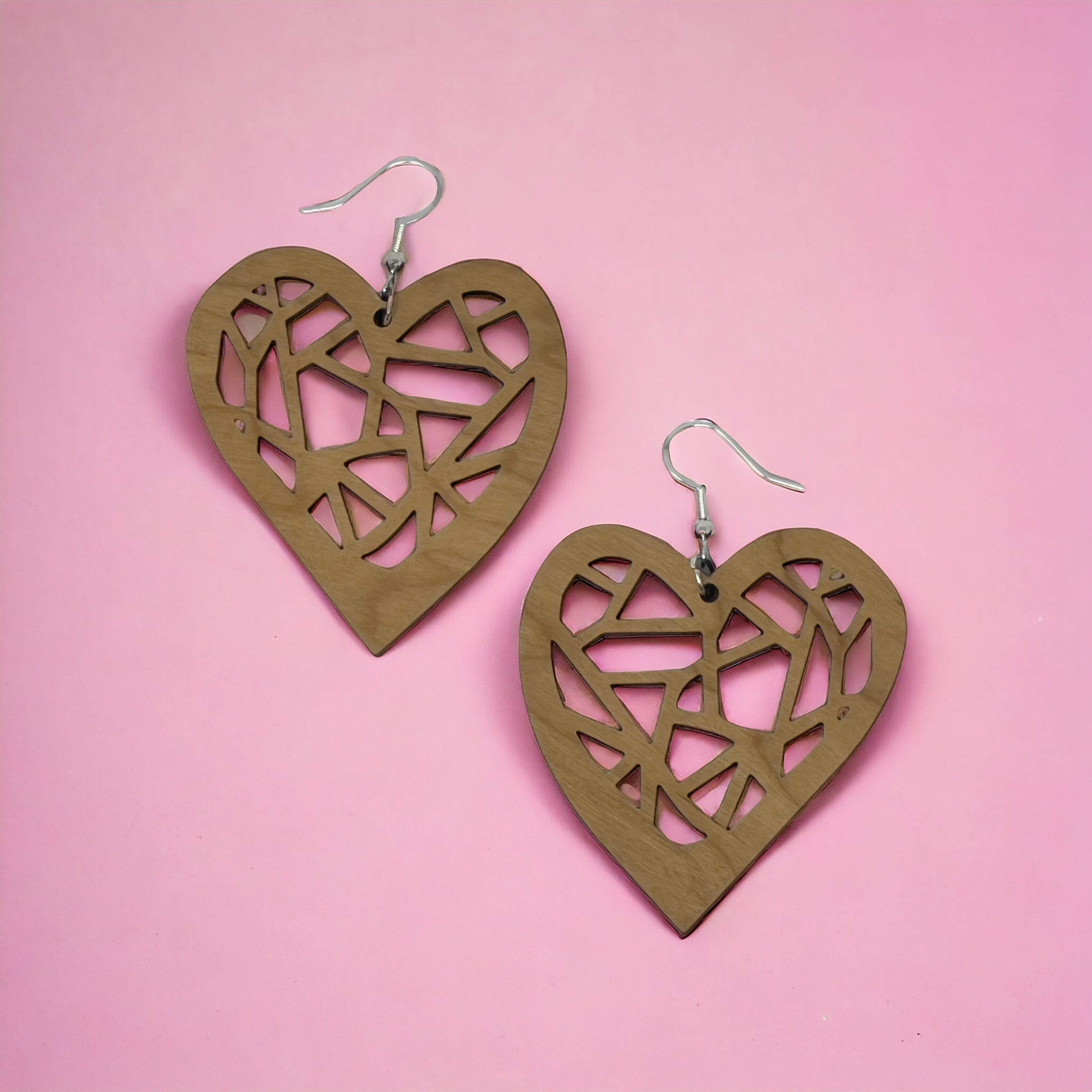 Geometric Heart Cutout Earrings – Bold Modern Wooden Love Jewelry