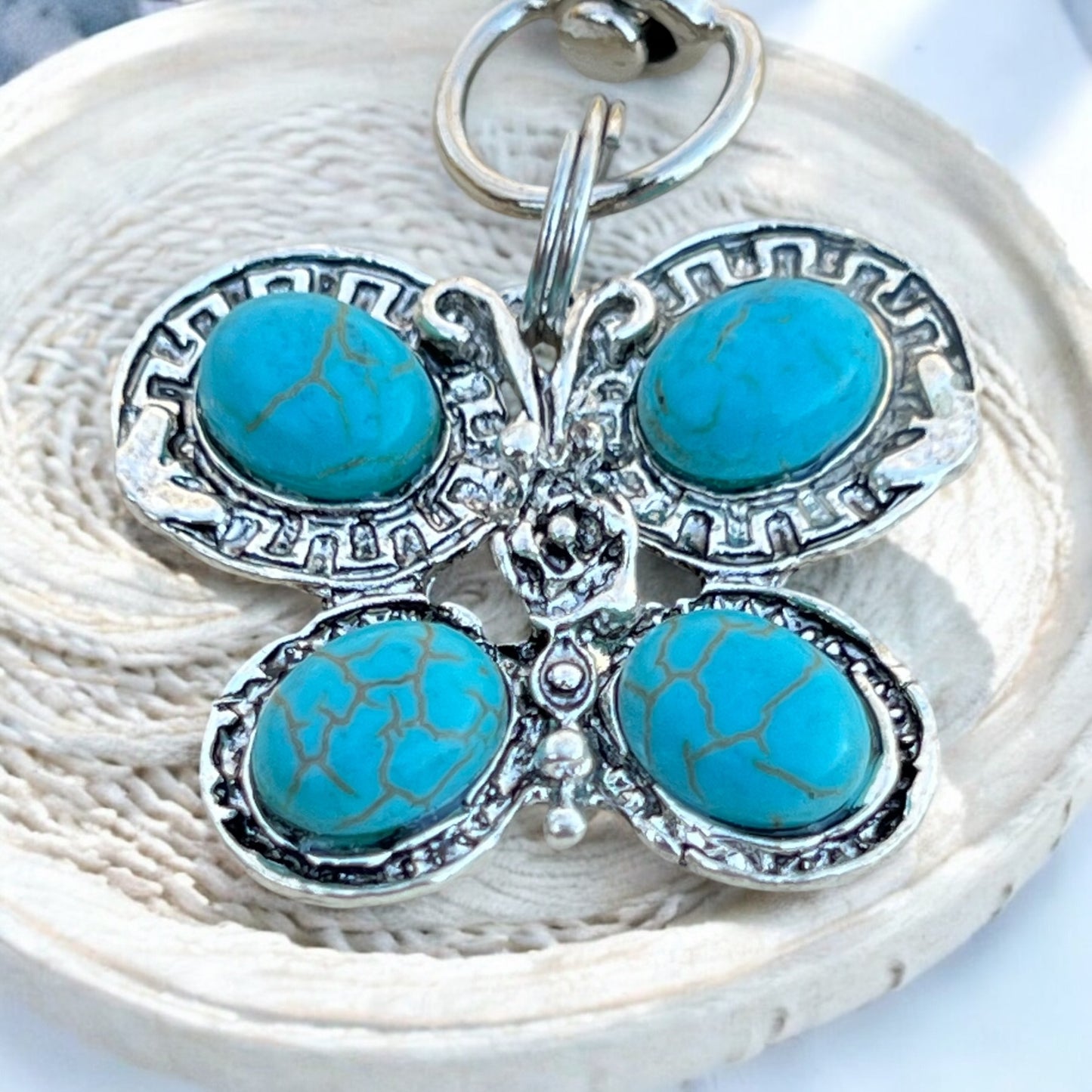 Turquoise Butterfly Keychain – Handmade Boho Bag Charm
