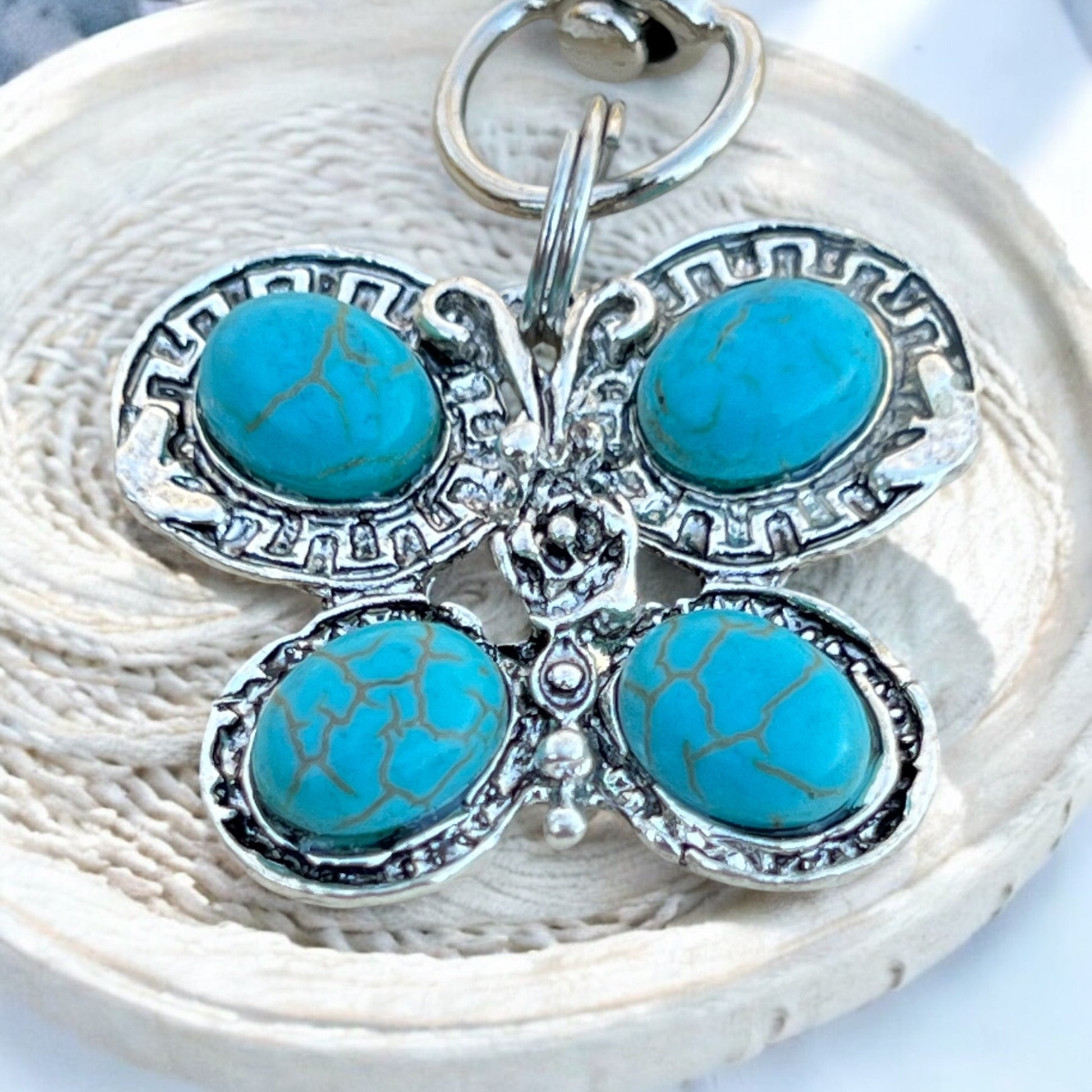 Turquoise Butterfly Keychain – Handmade Boho Bag Charm