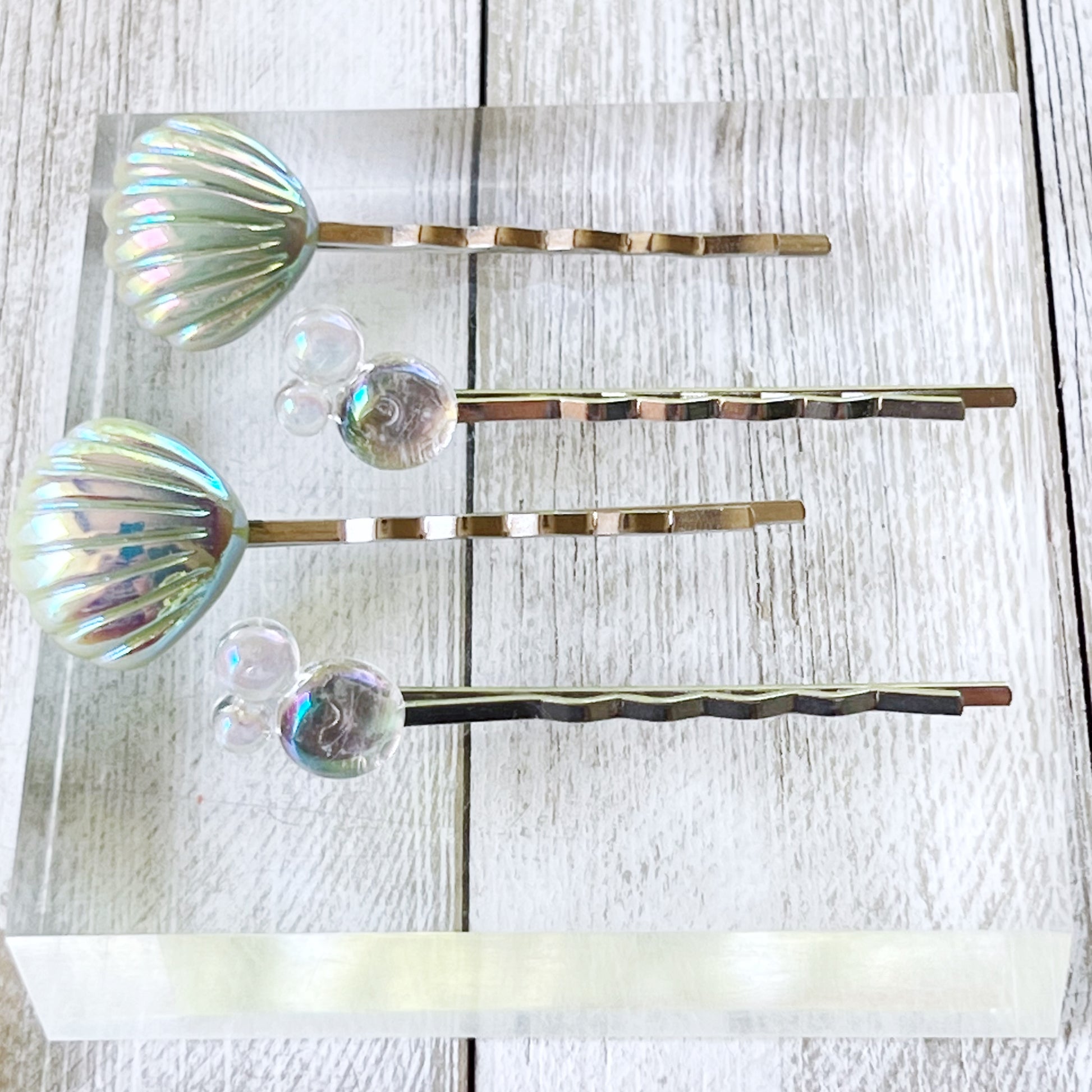 Iridescent Seashell & Bubble Hair Pins – Ocean-Inspired Hair Clips