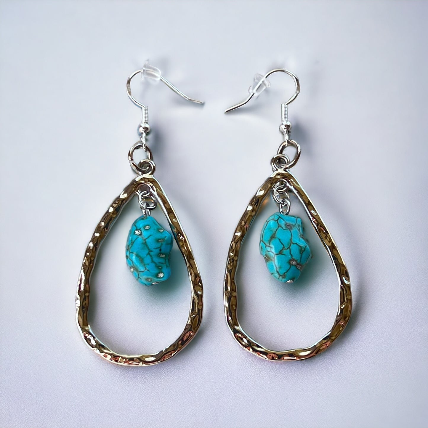 Hammered Teardrop Earrings – Turquoise Boho Western Jewelry