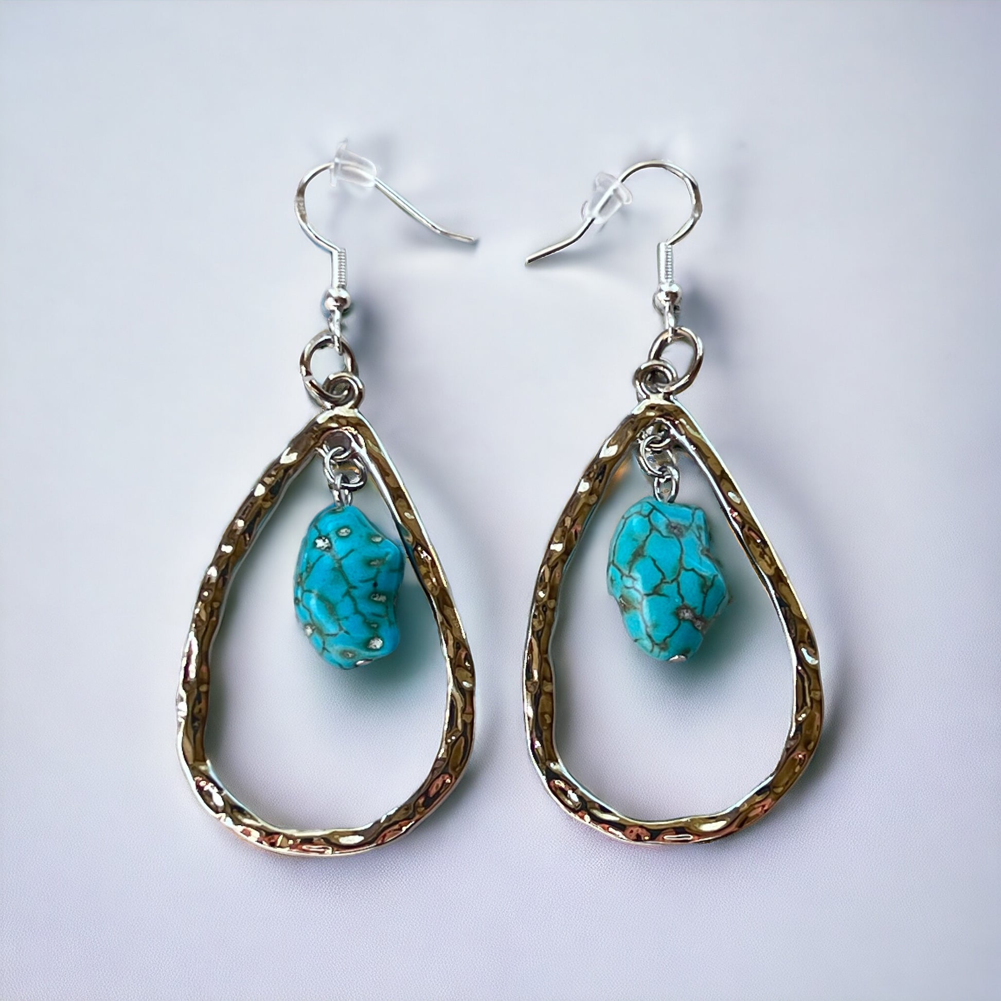 Hammered Teardrop Earrings – Turquoise Boho Western Jewelry