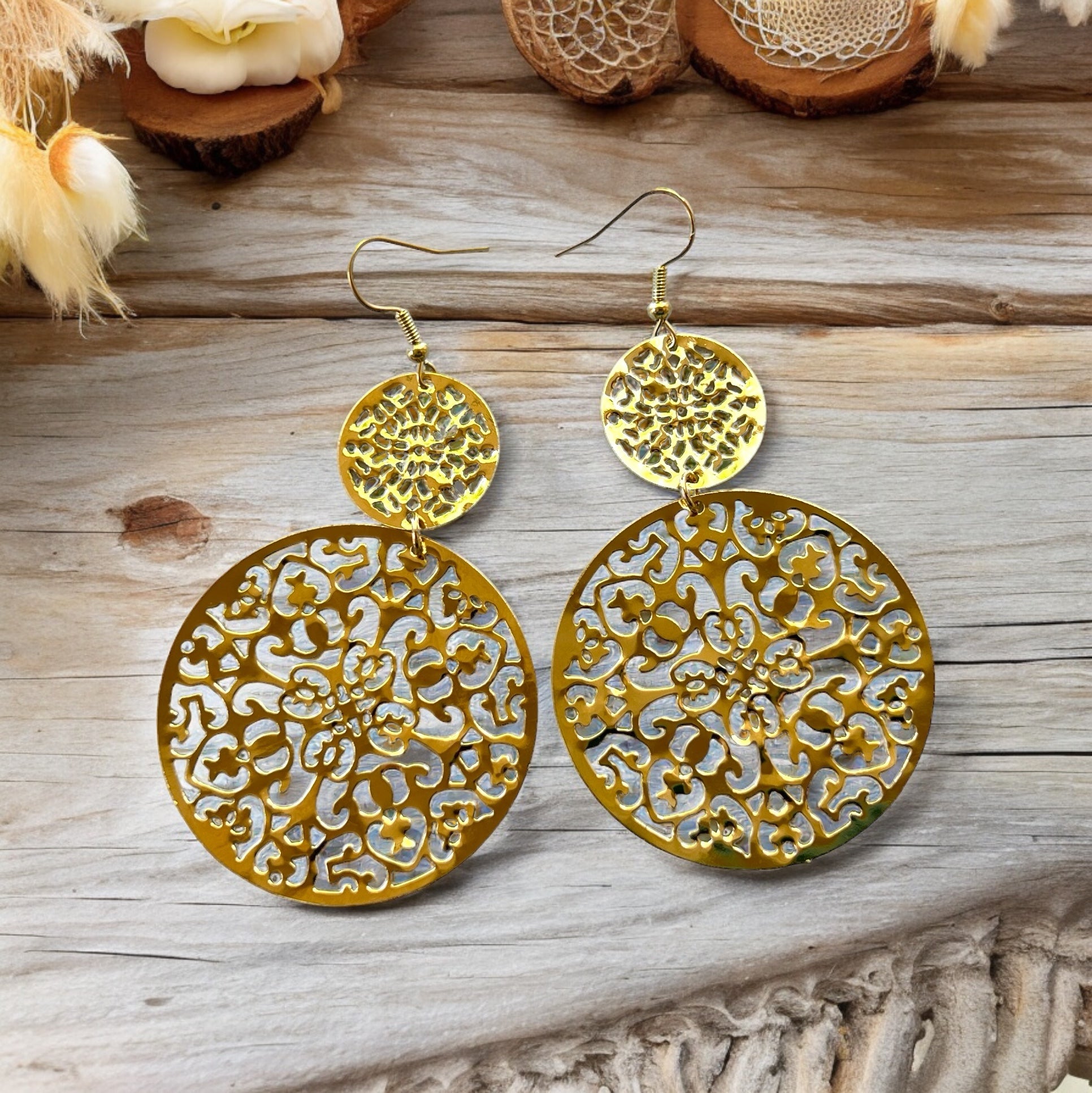 Gold Filigree Dangle Earrings – Elegant Round Jewelry