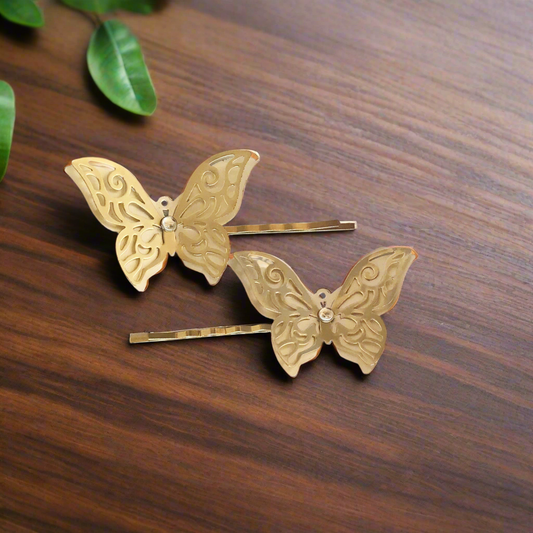 Gold & Silver Filigree Butterfly Hair Pins - Elegant Accessories