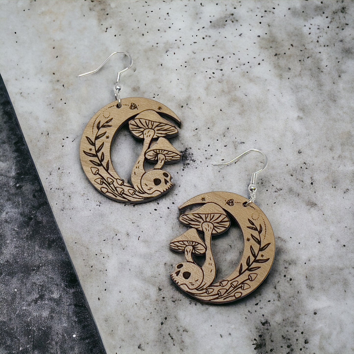 Mushroom Skull Moon Earrings – Woodland Whimsy Boho Statement Jewelry