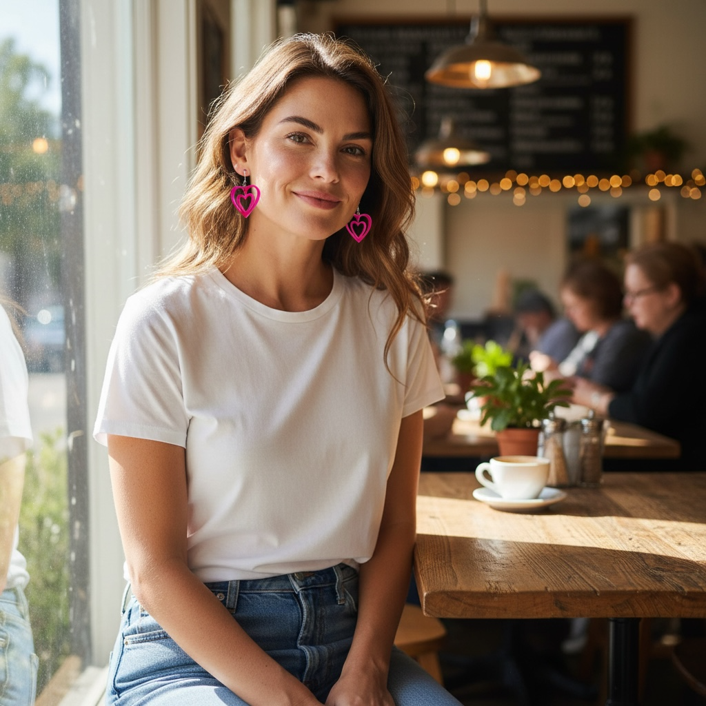 Neon Pink Double Heart Acrylic Earrings – Retro Statement Jewelry