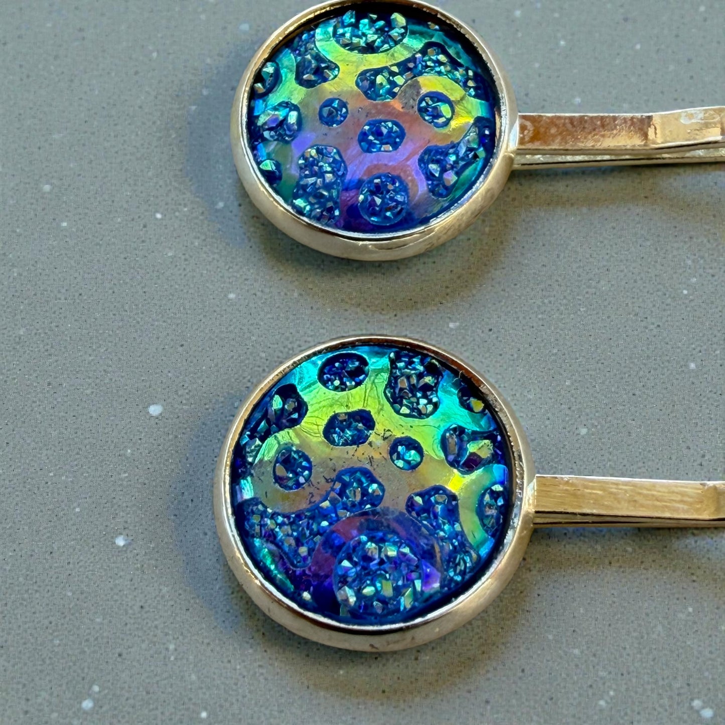 Iridescent Blue Galaxy Hair Pins – Silver Bobby Pins Set for Women