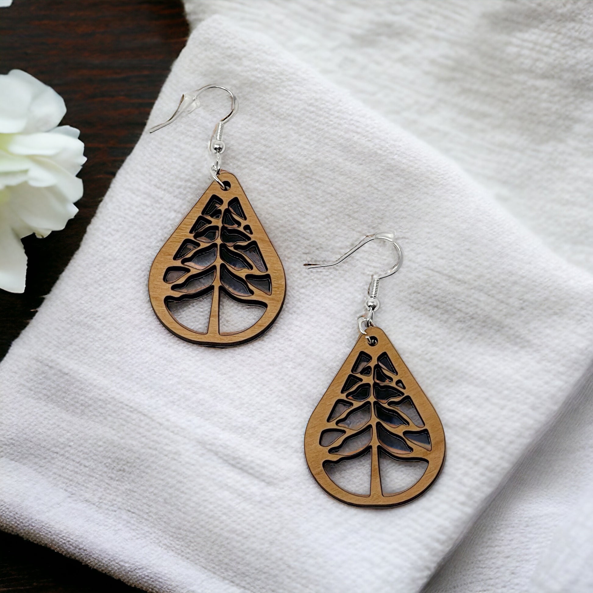 Woodland Tree Cutout Earrings – Teardrop Forest Nature Jewelry