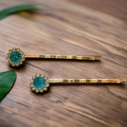 Horquillas para el pelo con flores de diamantes de imitación azules