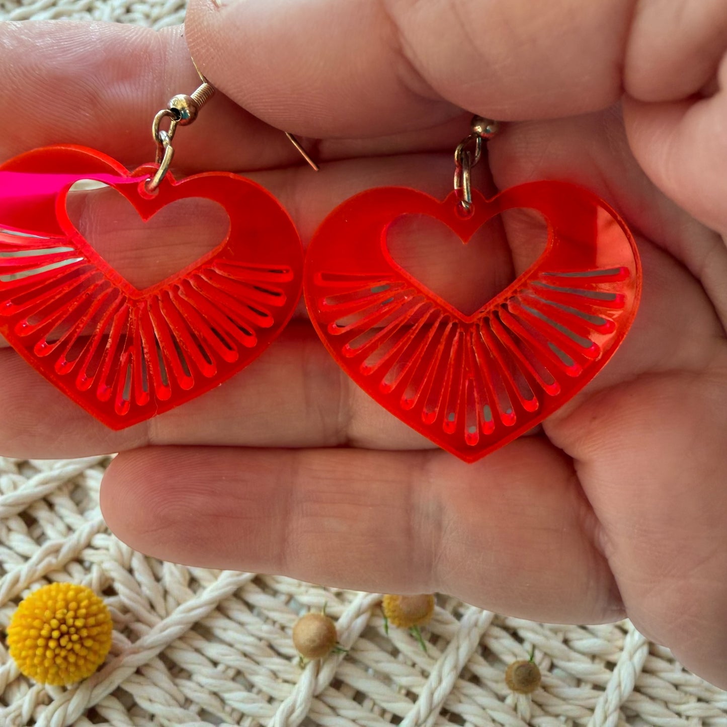 Hot Pink Radiant Heart Acrylic Dangle Earrings