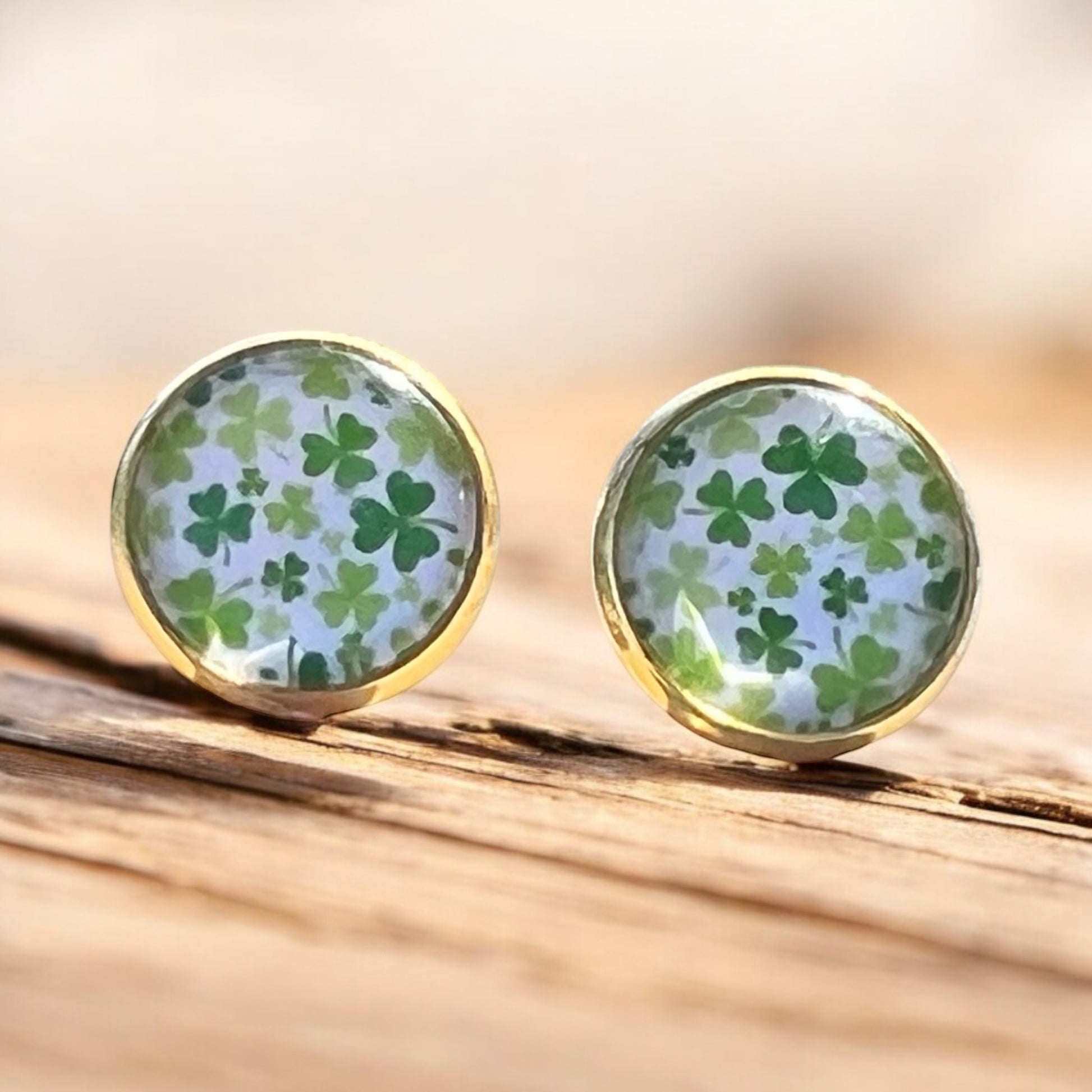 Shamrock Stud Earrings – Handmade Gold-Toned St. Patrick’s Jewelry