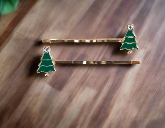 Christmas Tree Hair Pins - Festive Holiday Accessories