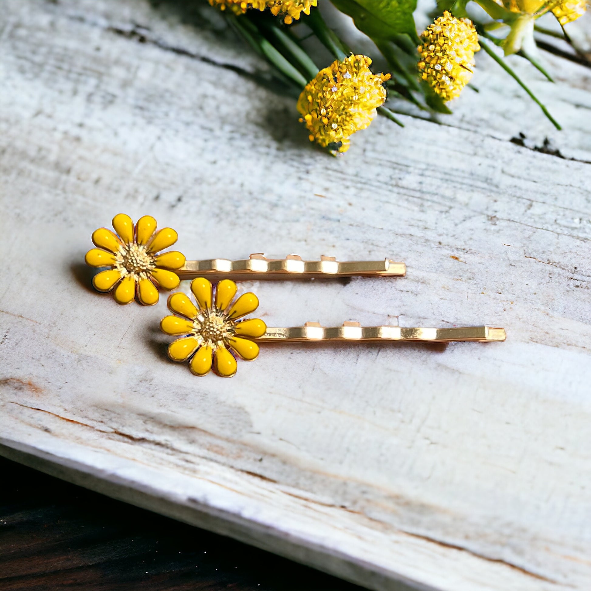 Yellow Wildflower Hair Pins – Set of 2 Cottagecore Accessories