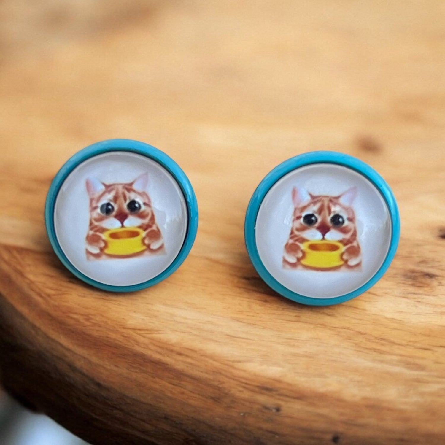 Hungry Cat Stud Earrings – Handmade Kitty Jewelry