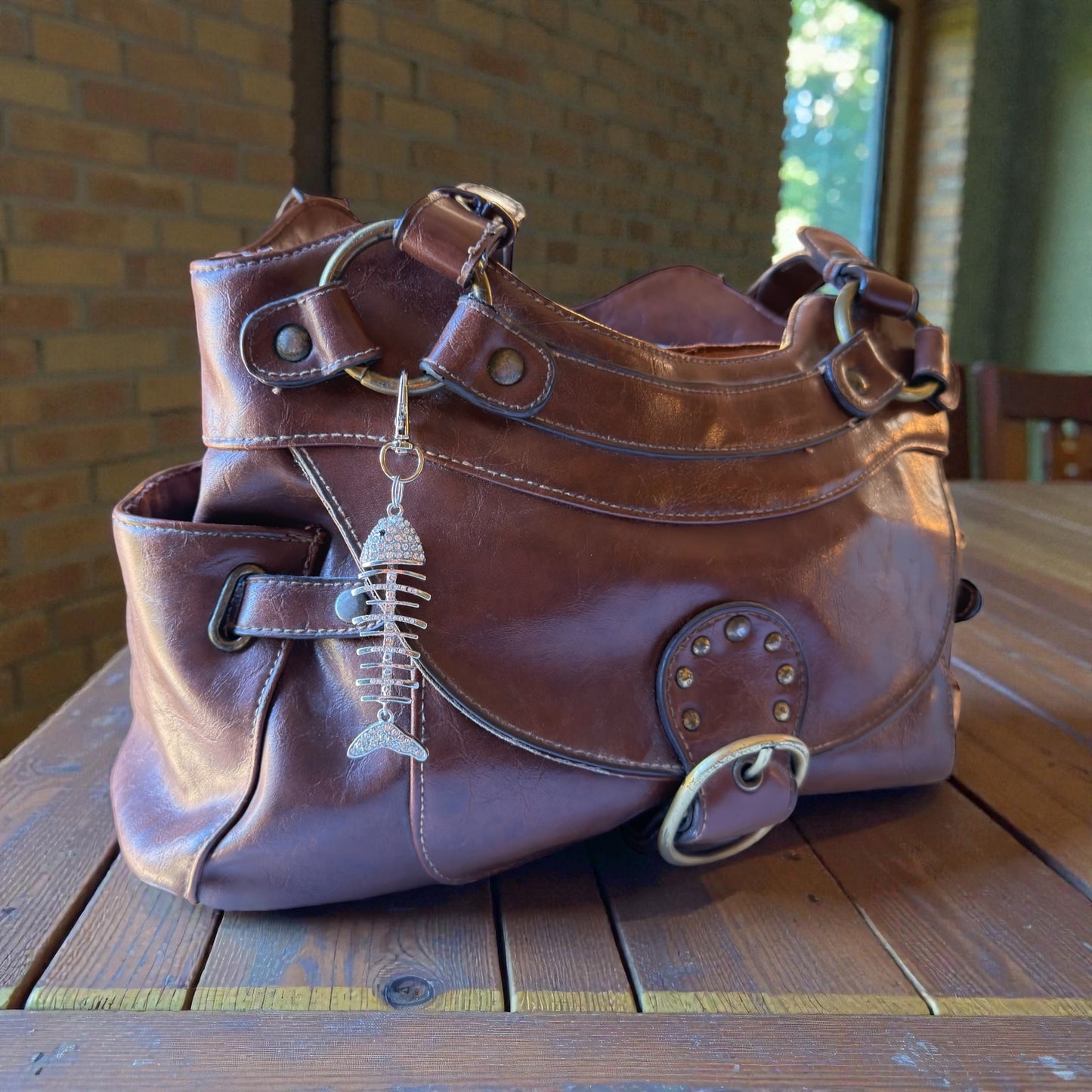 Rhinestone Fishbone Purse Charm – Sparkly Silver Bag Accessory