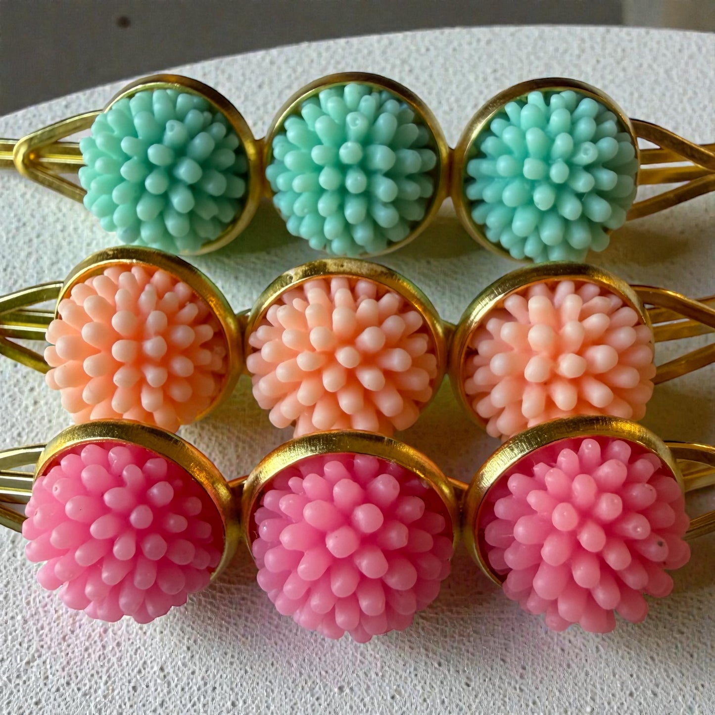Pastel Pom Pom Flower Hair Pins – Pink Mint Peach Gold Bobby Pins