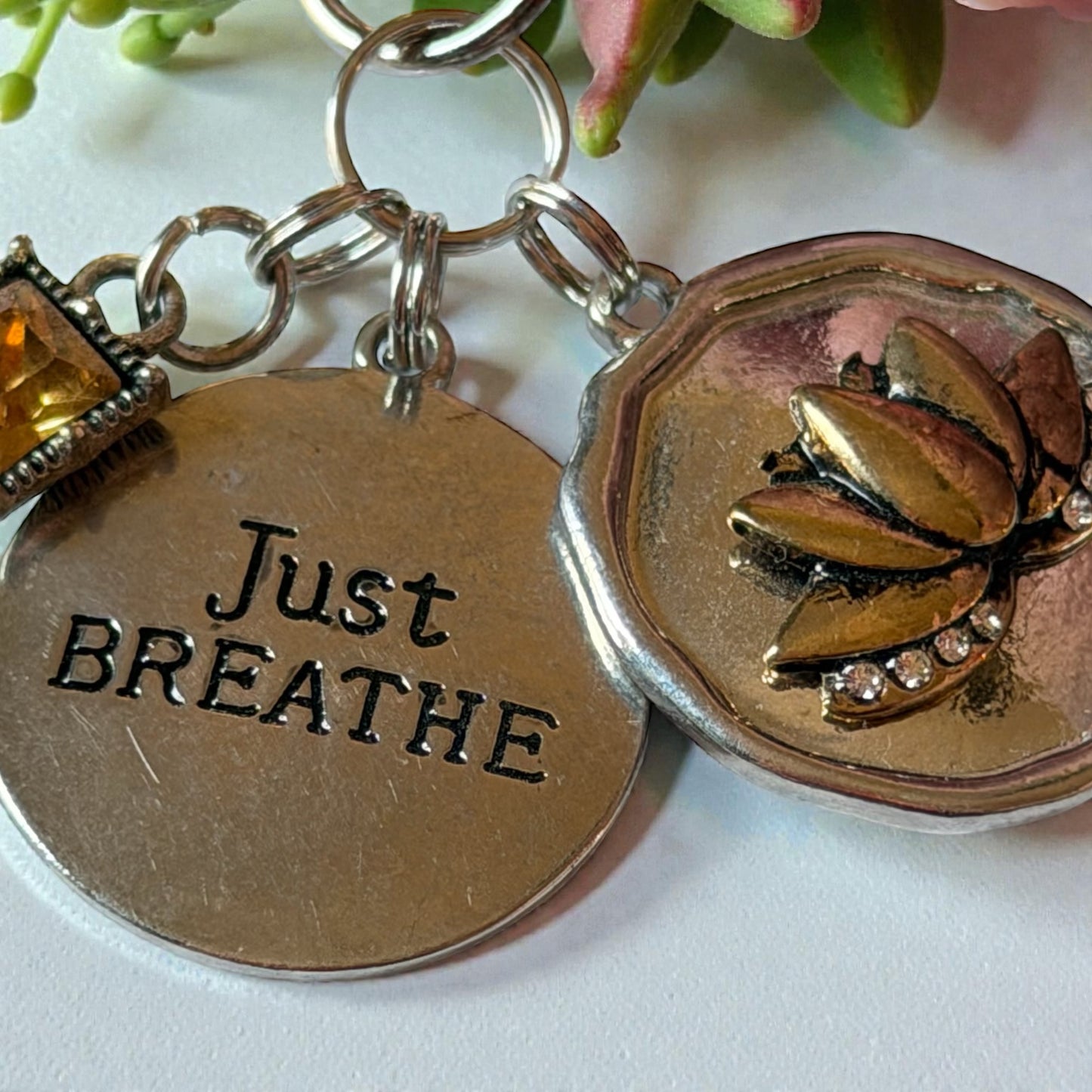 Just Breathe Lotus Purse Charm – Silver Bag Clip Keychain