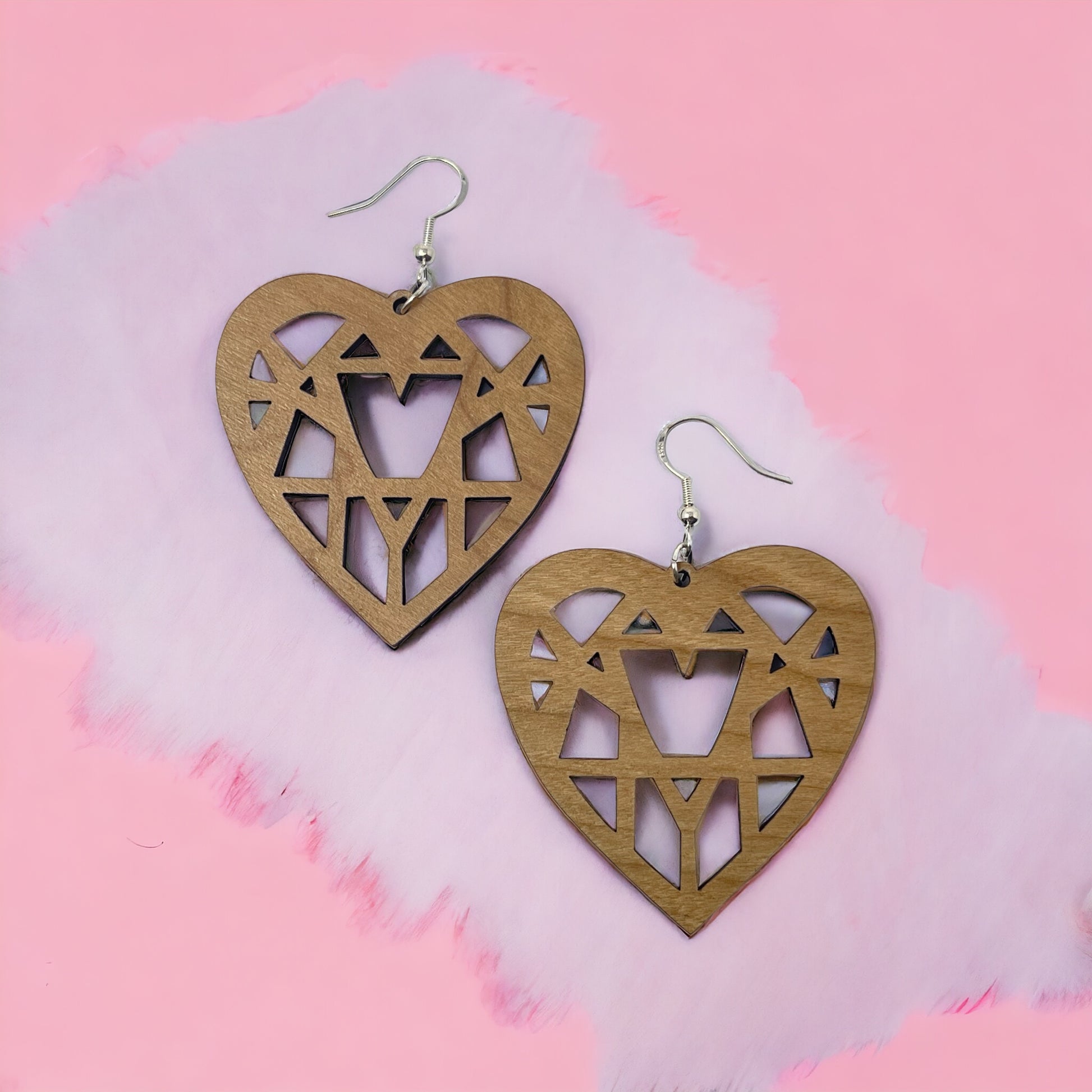 Geometric Heart Wood Earrings – Handmade Modern Love Jewelry