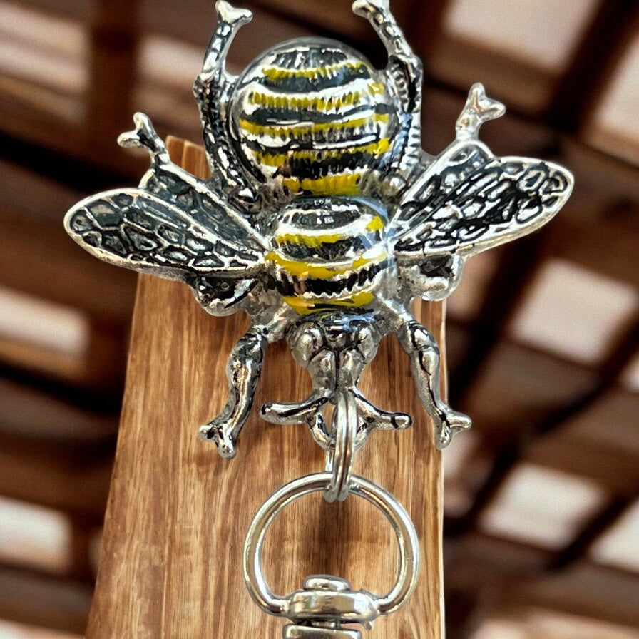 Hand Painted Silver Bee Purse Charm – Nature-Inspired Keychain
