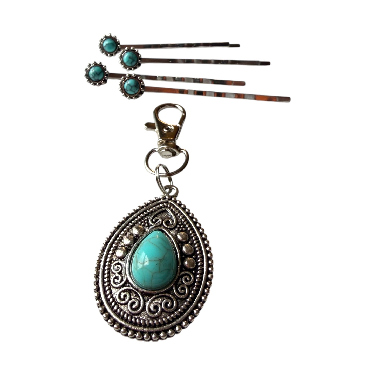 Western Gift Set – Turquoise Hair Pins & Handbag Charm