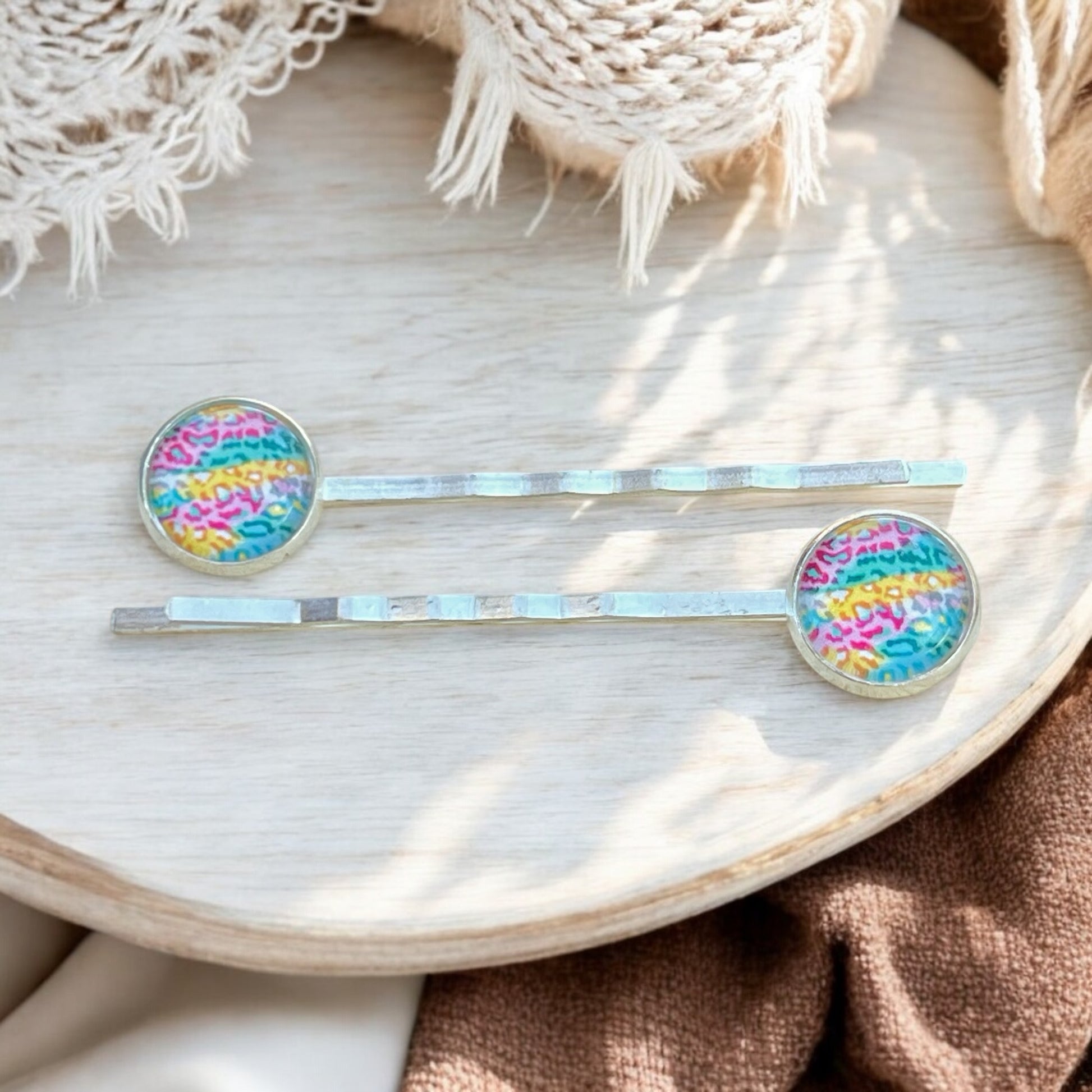 Spring Leopard Hair Pins – Set of 2 Pastel Animal Print Accessories