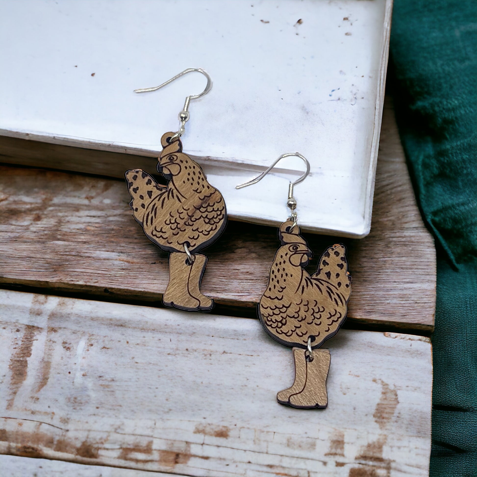 Chicken in Boots Earrings – Quirky Farmhouse Boho Jewelry