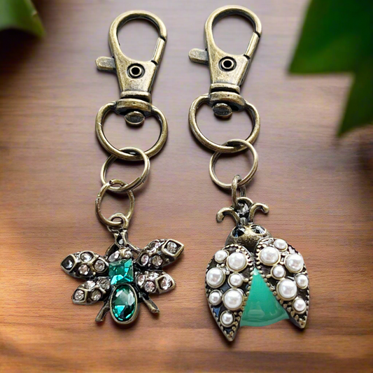 Butterfly & Ladybug Purse Keychain Charm with Rhinestones - Stylish Accessory for Your Bag