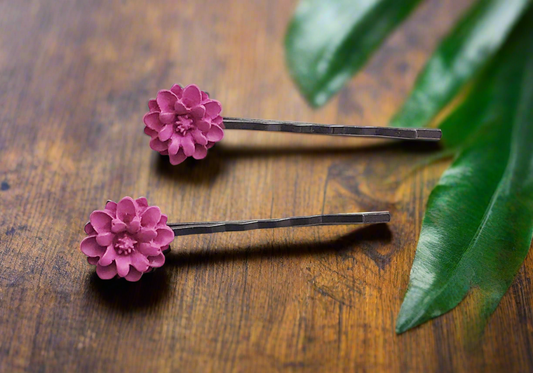 Purple Flower Hair Pins - Boho Floral Bobby Pin Set of 2