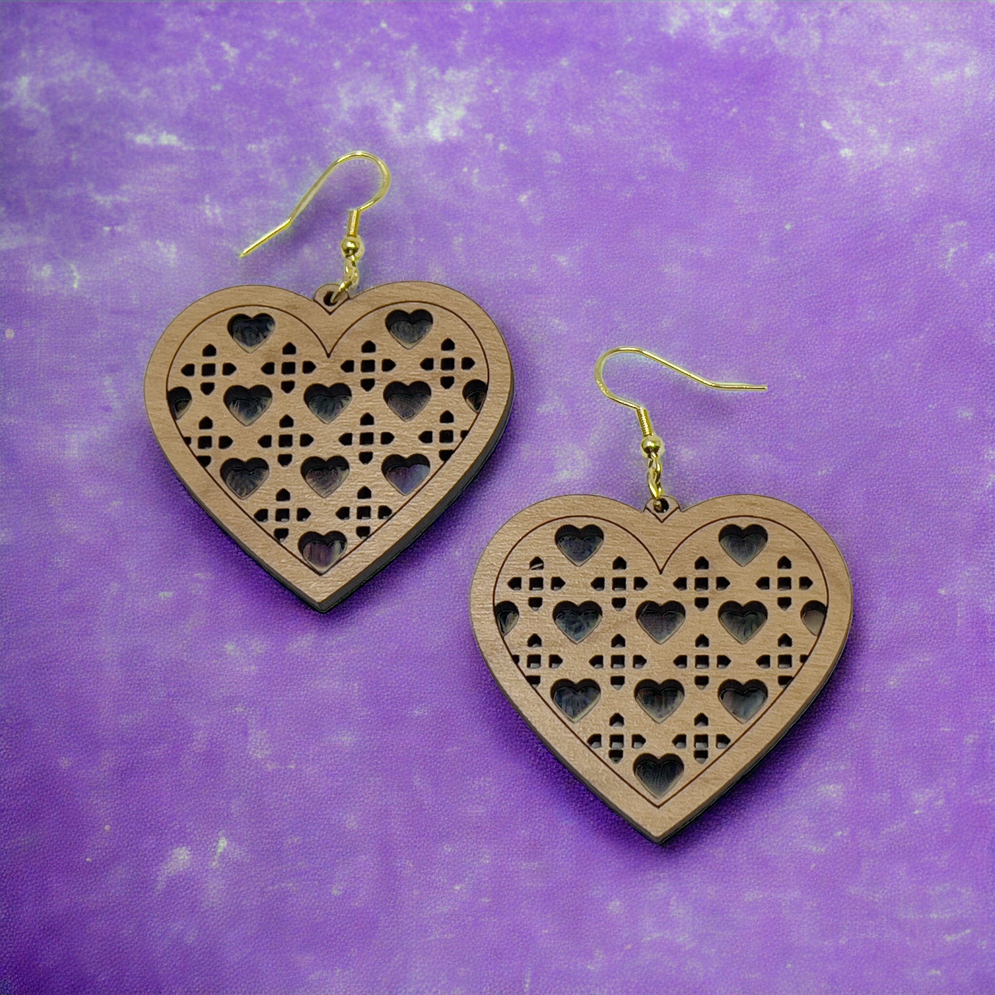 Geometric Heart Cutout Earrings – Bold Modern Wooden Love Jewelry