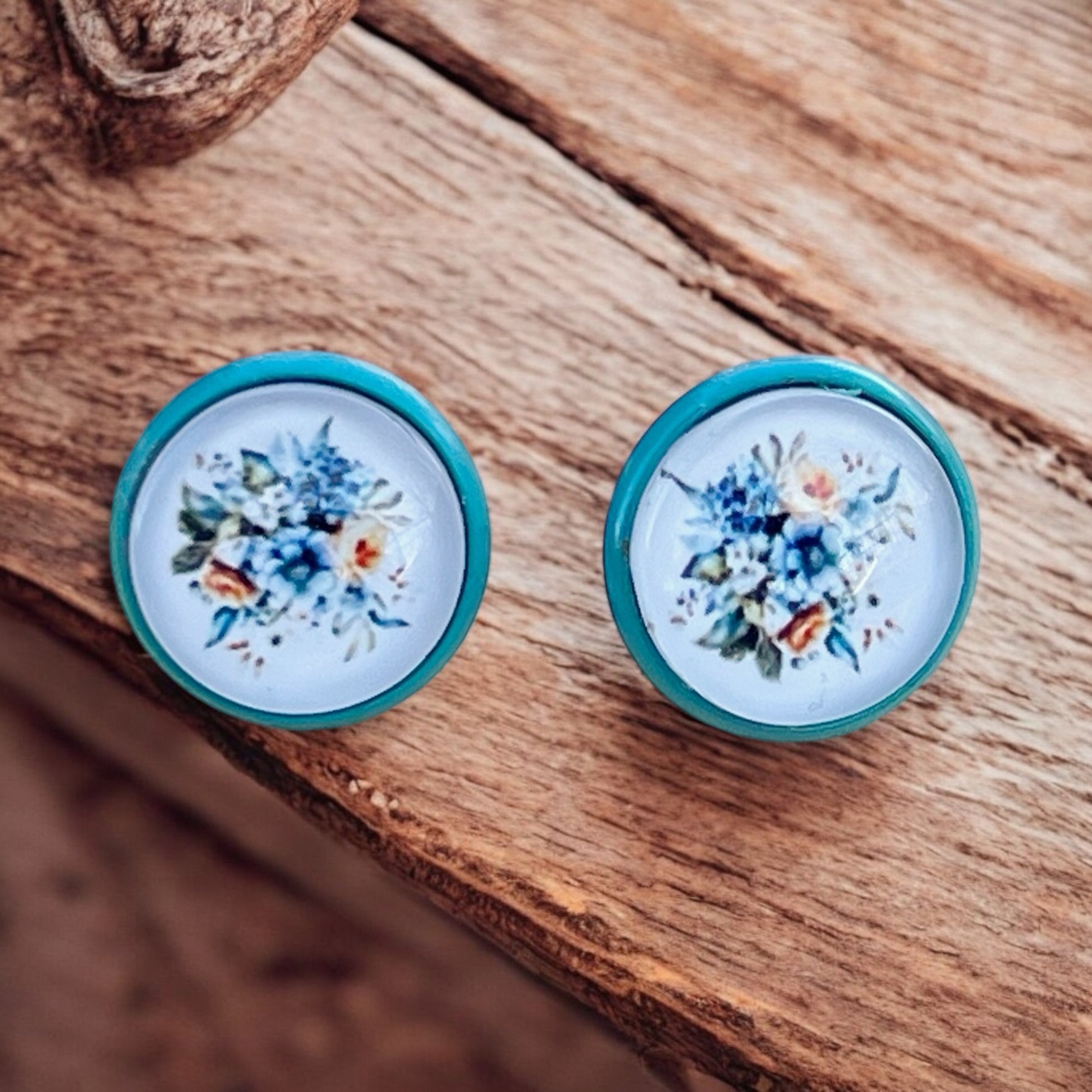 Blue Floral Stud Earrings – Handmade Vintage Cottagecore Jewelry