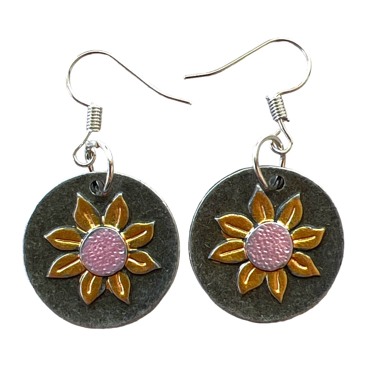 Round Silver Earrings with Sunflowers: Nature-Inspired Accessories