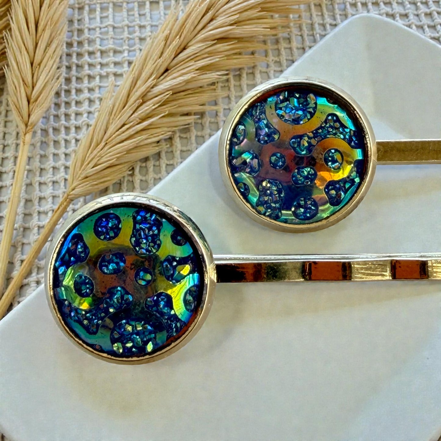 Iridescent Blue Galaxy Hair Pins – Silver Bobby Pins Set for Women