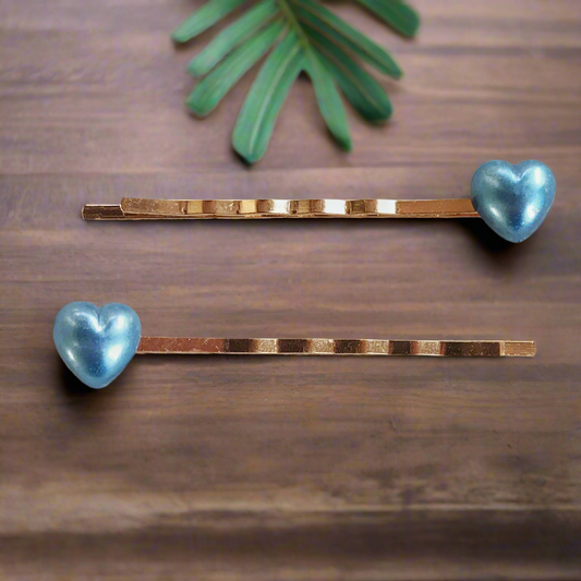 Blue Heart Hair Pins - Cute Women’s Bobby Pin Set of 2