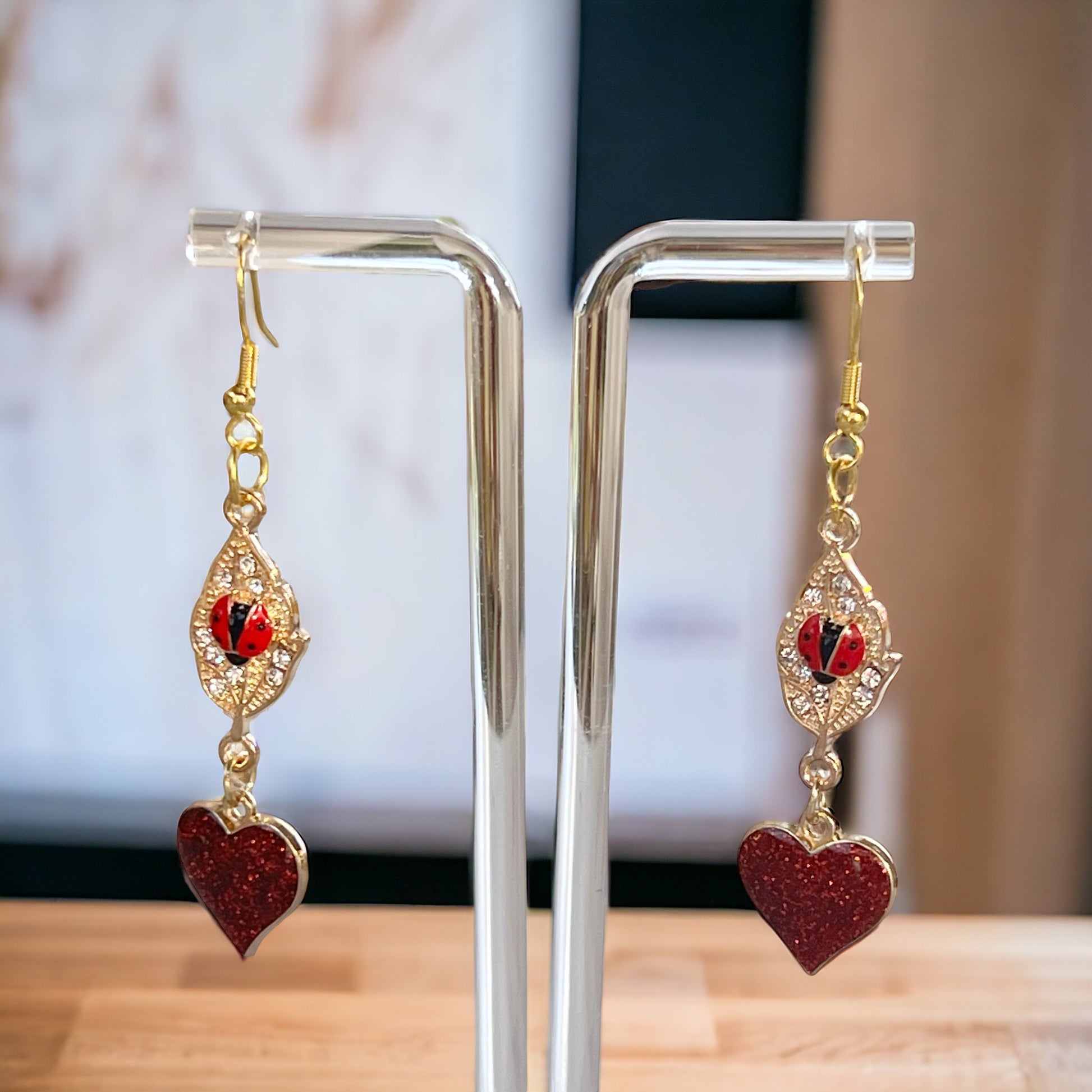 Ladybug & Heart Earrings – Whimsical Nature-Inspired Jewelry