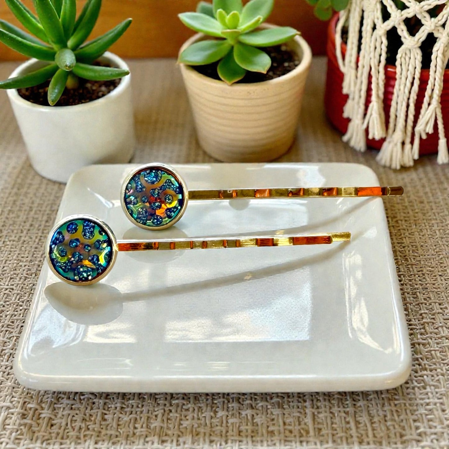 Iridescent Blue Galaxy Hair Pins – Silver Bobby Pins Set for Women