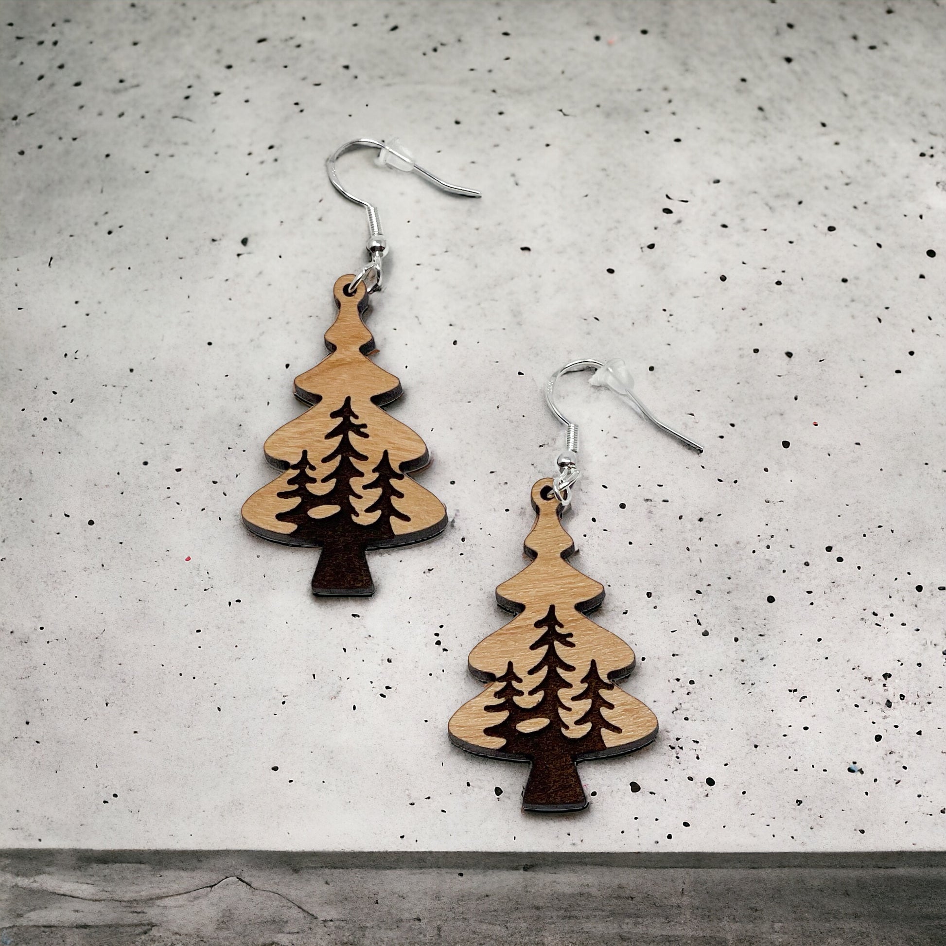 Layered Pine Tree Earrings – Rustic Woodland Forest Jewelry