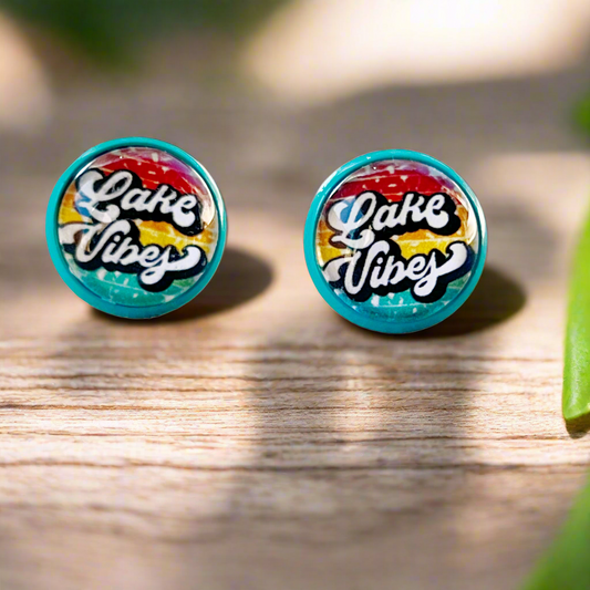 Teal Stud Earrings with 'Lake Vibes' - Stylish & Vibrant Accessories
