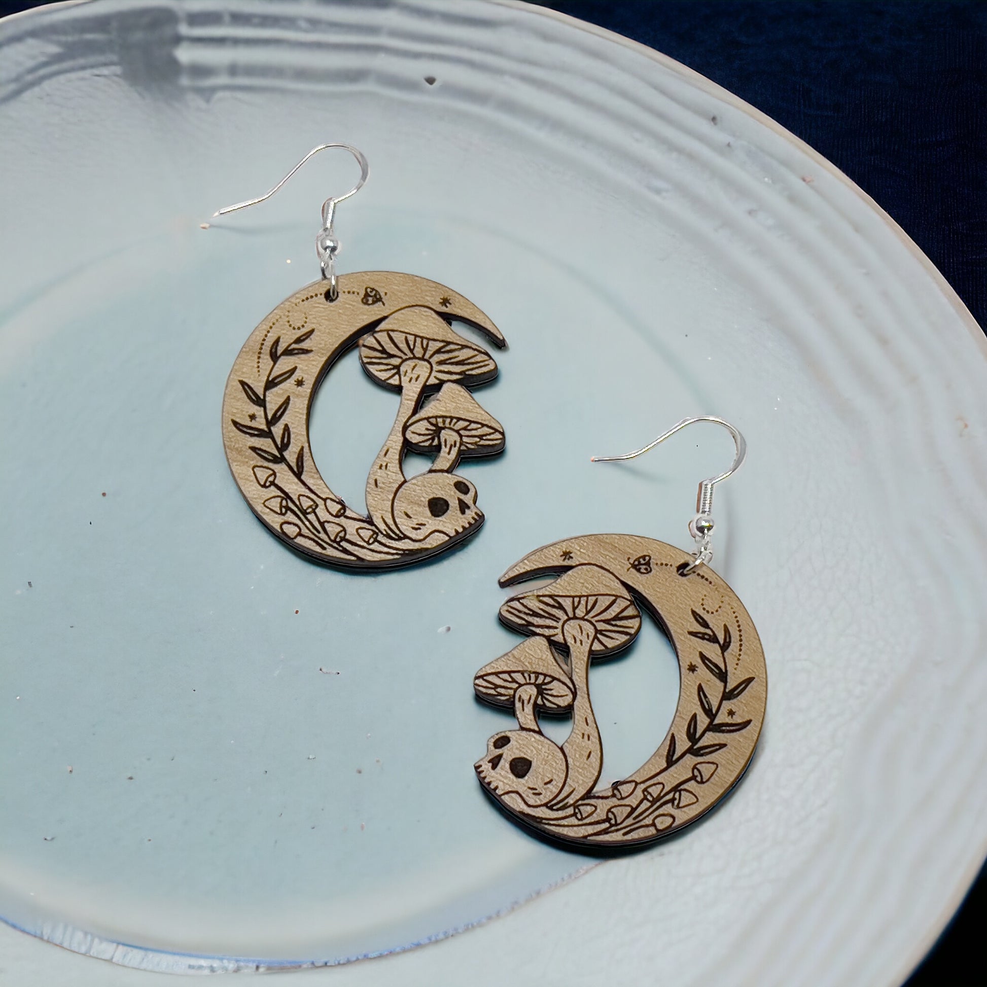 Mushroom Skull Moon Earrings – Woodland Whimsy Boho Statement Jewelry