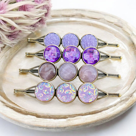 Purple Druzy Hair Pins – Set of 4 Sparkly Boho Accessories