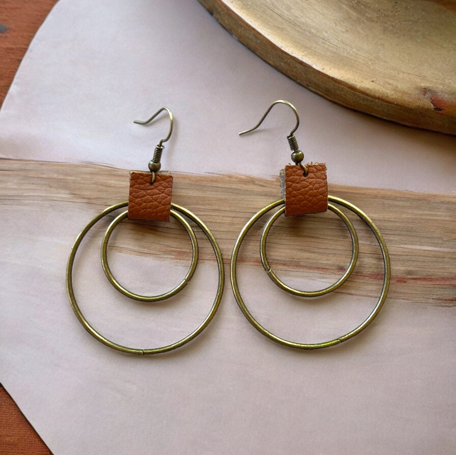 Leather & Brass Hoop Earrings – Western Boho Jewelry