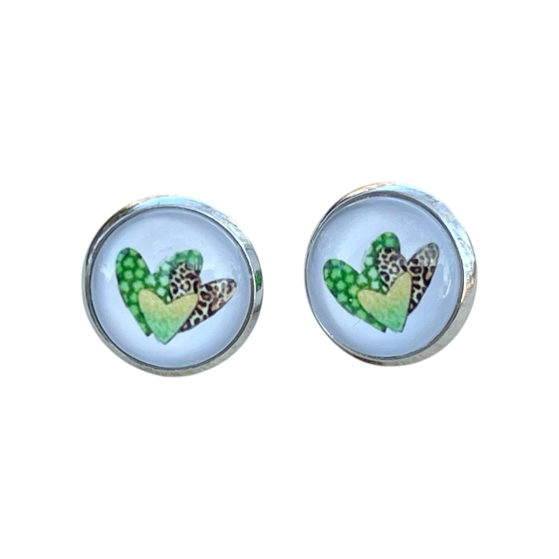 Animal Print Heart Stud Earrings – Handmade Silver Jewelry