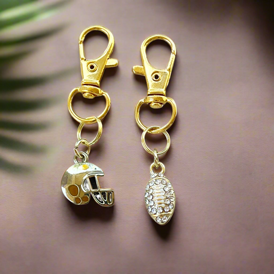 Football Zipper Pull Keychain Charm with Rhinestones