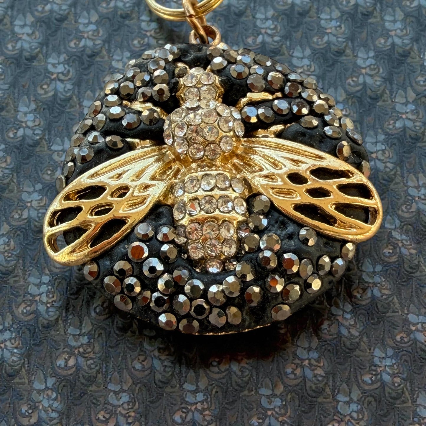 Black Druzy Bee Purse Charm – Gold Sparkle Rhinestone Keychain