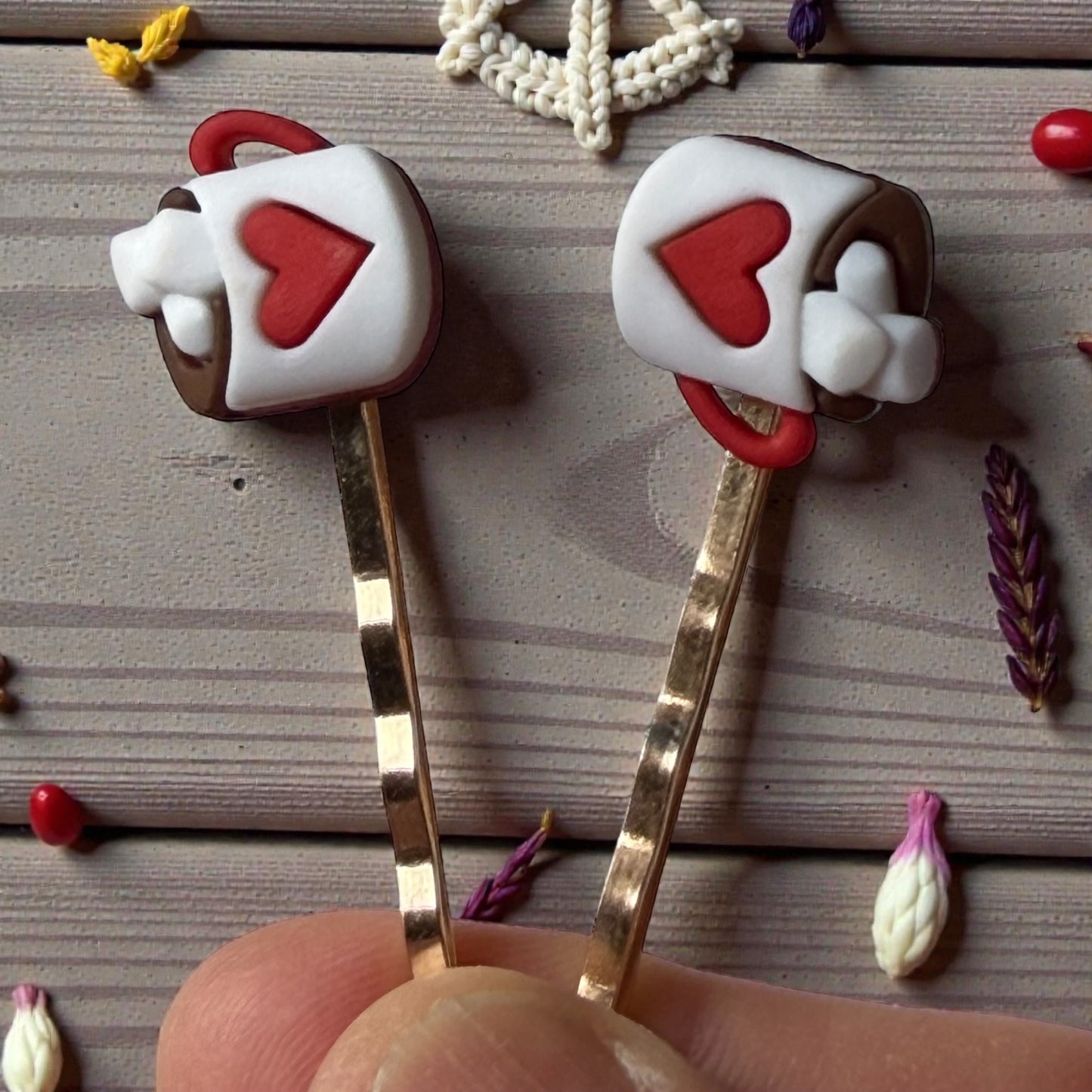 Hot Cocoa Heart Hair Pins – Cute Coffee Mug Bobby Pin Set for Women